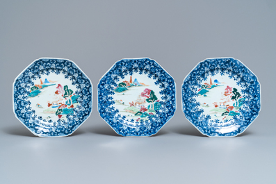 Ten Chinese famille rose plates and a bowl, Qianlong