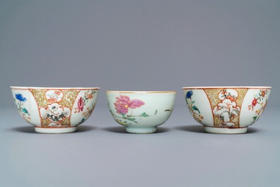 A collection of Chinese famille rose cups and saucers, Yongzheng/Qianlong