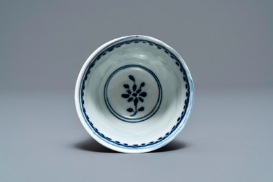 Twelve Chinese blue and white cups and saucers, 19th C.