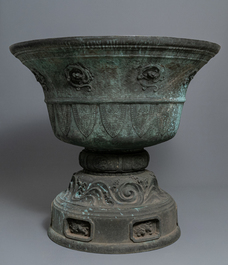 A monumental Japanese bronze temple censer, Momoyama or Edo, 16/17th C.