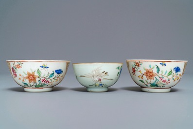 A collection of Chinese famille rose cups and saucers, Yongzheng/Qianlong