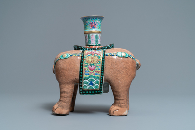 A large Chinese famille rose elephant candle holder, Jiaqing