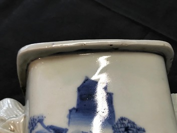 A Chinese blue and white chilong-handled vase, Kangxi