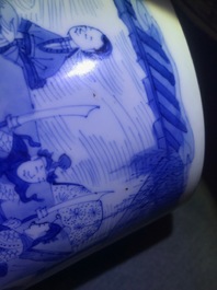 A large Chinese blue and white brush pot, bitong, Transitional period
