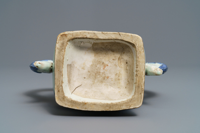 A Chinese blue and white chilong-handled vase, Kangxi