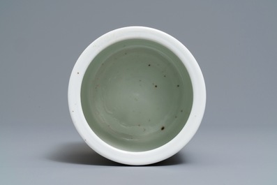 A Chinese grisaille and iron red brush pot, Ju Ren Tang mark, Republic