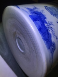 A large Chinese blue and white brush pot, bitong, Transitional period