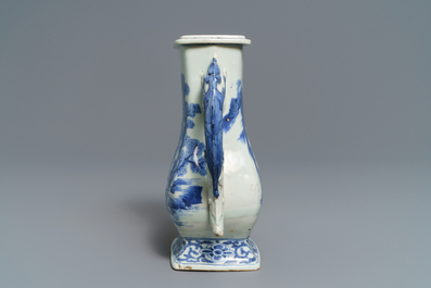 A Chinese blue and white chilong-handled vase, Kangxi