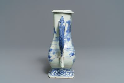 A Chinese blue and white chilong-handled vase, Kangxi