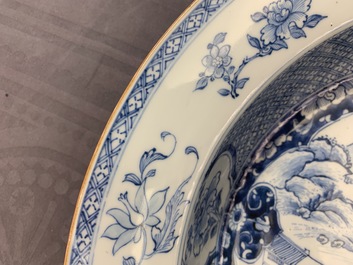 A Chinese blue and white 'river landscape' basin, Qianlong