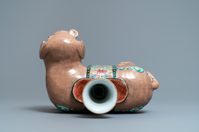 A large Chinese famille rose elephant candle holder, Jiaqing