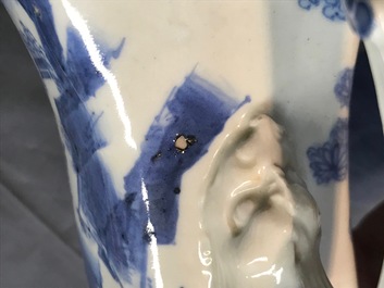 A Chinese blue and white chilong-handled vase, Kangxi