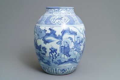 A Chinese blue and white 'immortals' vase, Wanli