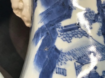 A Chinese blue and white chilong-handled vase, Kangxi