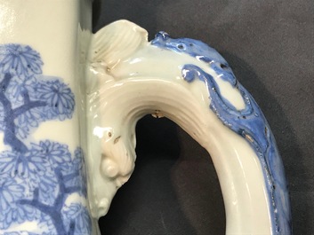 A Chinese blue and white chilong-handled vase, Kangxi
