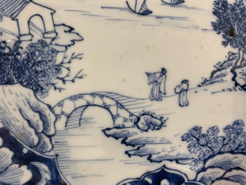 A Chinese blue and white 'river landscape' basin, Qianlong