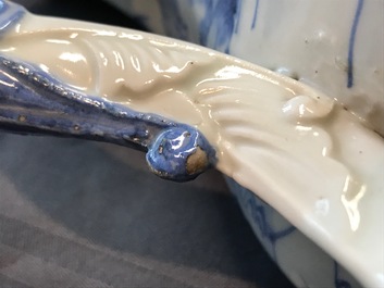 A Chinese blue and white chilong-handled vase, Kangxi