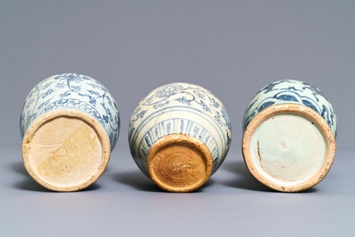 Three Chinese blue and white vases, Ming