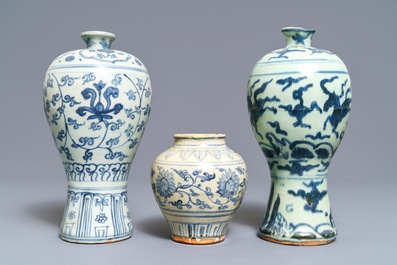 Three Chinese blue and white vases, Ming