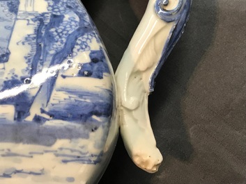 A Chinese blue and white chilong-handled vase, Kangxi