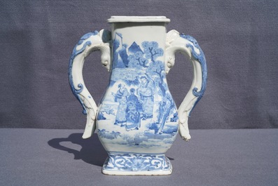 A Chinese blue and white chilong-handled vase, Kangxi