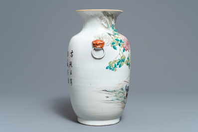A Chinese qianjiang cai 'mandarin ducks' vase, 19/20th C.