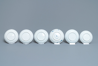 Six Chinese famille rose and Imari-style cups and saucers, Yongzheng/Qianlong
