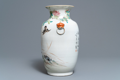 A Chinese qianjiang cai 'mandarin ducks' vase, 19/20th C.