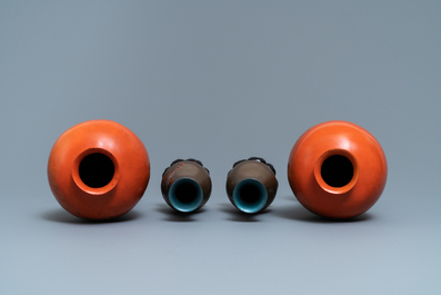 Deux paires de vases en laque de Chine, Fujian, R&eacute;publique, 20&egrave;me