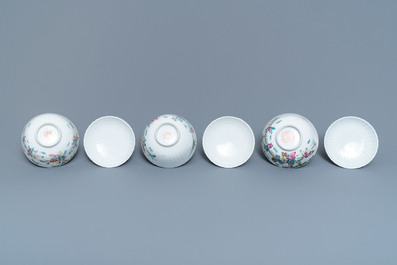 Six Chinese famille rose covered bowls on stands, 19th C.