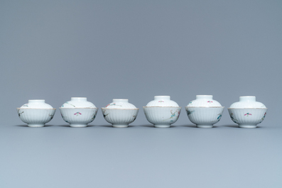 Six Chinese famille rose covered bowls on stands, 19th C.
