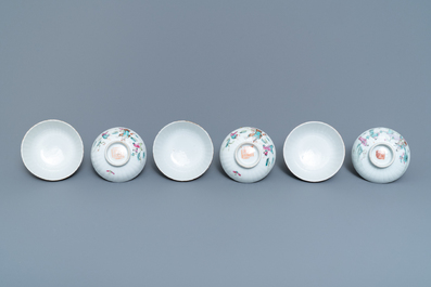 Six Chinese famille rose covered bowls on stands, 19th C.