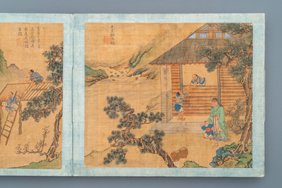 Chinese school, Qing, 19th C.: an album with 20 paintings, ink and color on silk, mounted on board