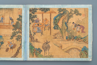 Chinese school, Qing, 19th C.: an album with 20 paintings, ink and color on silk, mounted on board