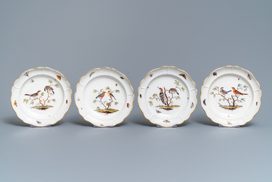 Twaalf polychrome porseleinen borden met vogels, Ludwigsburg, Duitsland, 2e helft 18e eeuw