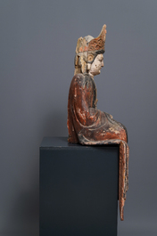 Une figure d'une Bodhisattva en bois peint, Chine, 18/19&egrave;me