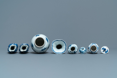 Twelve small Chinese blue and white vases, Kangxi