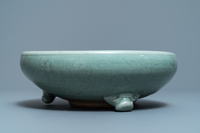 A large Chinese Longquan celadon tripod incense burner, Ming