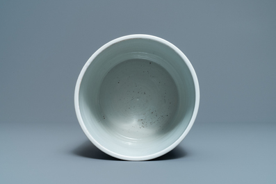 A Chinese blue and white 'landscape' brush pot, bitong, Kangxi