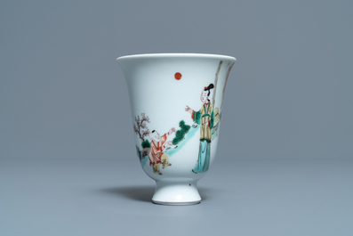 A fine Chinese famille verte bell-shaped wine cup, Kangxi