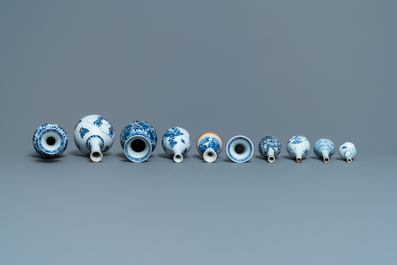 Ten small Chinese blue and white vases, Kangxi