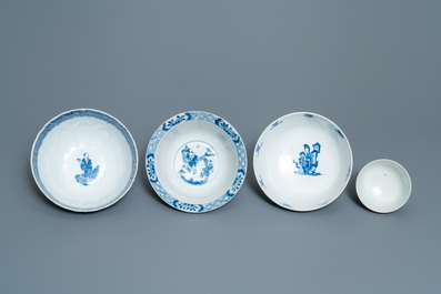 Four Chinese blue and white bowls, Chenghua and Xuande marks, Kangxi