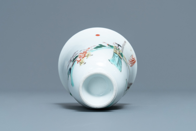 A fine Chinese famille verte bell-shaped wine cup, Kangxi