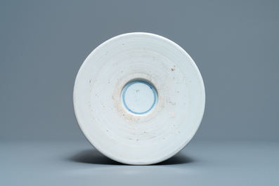 A Chinese blue and white 'landscape' brush pot, bitong, Kangxi