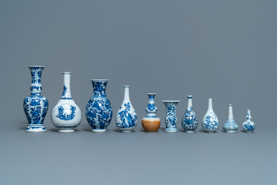 Ten small Chinese blue and white vases, Kangxi