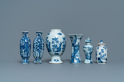Twelve small Chinese blue and white vases, Kangxi