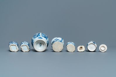 Twelve small Chinese blue and white vases, Kangxi