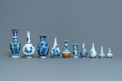 Ten small Chinese blue and white vases, Kangxi