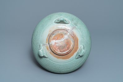 A large Chinese Longquan celadon tripod incense burner, Ming