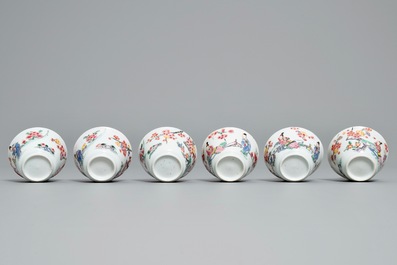 Zes Chinese famille rose koppen en schotels, Yongzheng